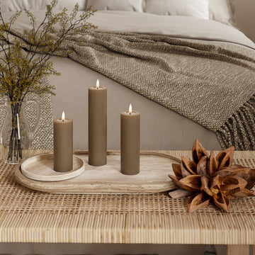 LED Blockljus - Ø 5 x 12,5 + 15 + 20 cm Karamell