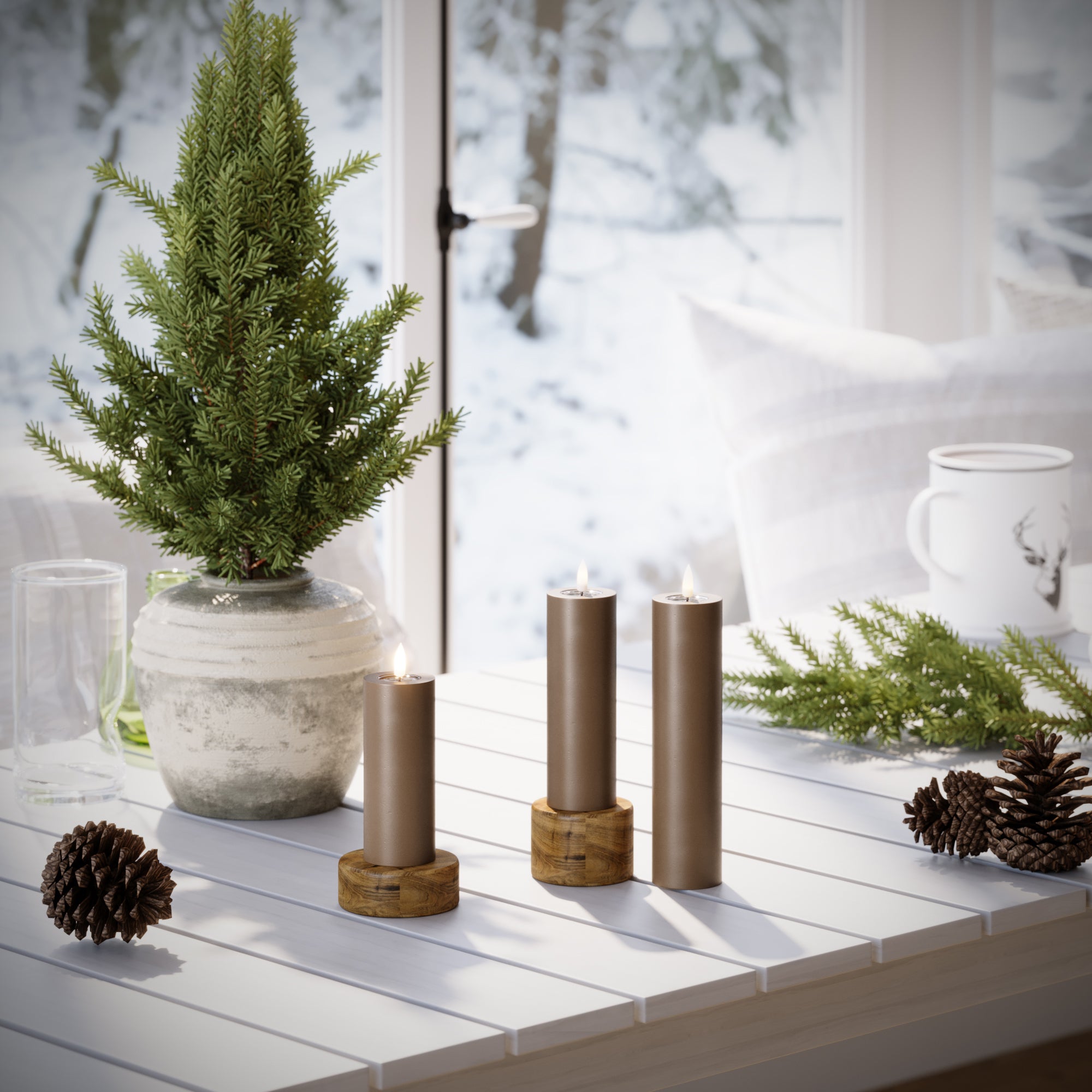 LED Blockljus - Ø 5 x 12,5 + 15 + 20 cm Karamell