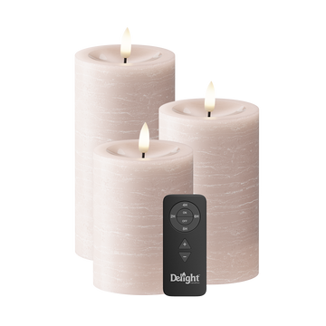 LEDs Vela pilar Pacote de 3, Ø 7,5 x 10/12,5/15 cm Rosa