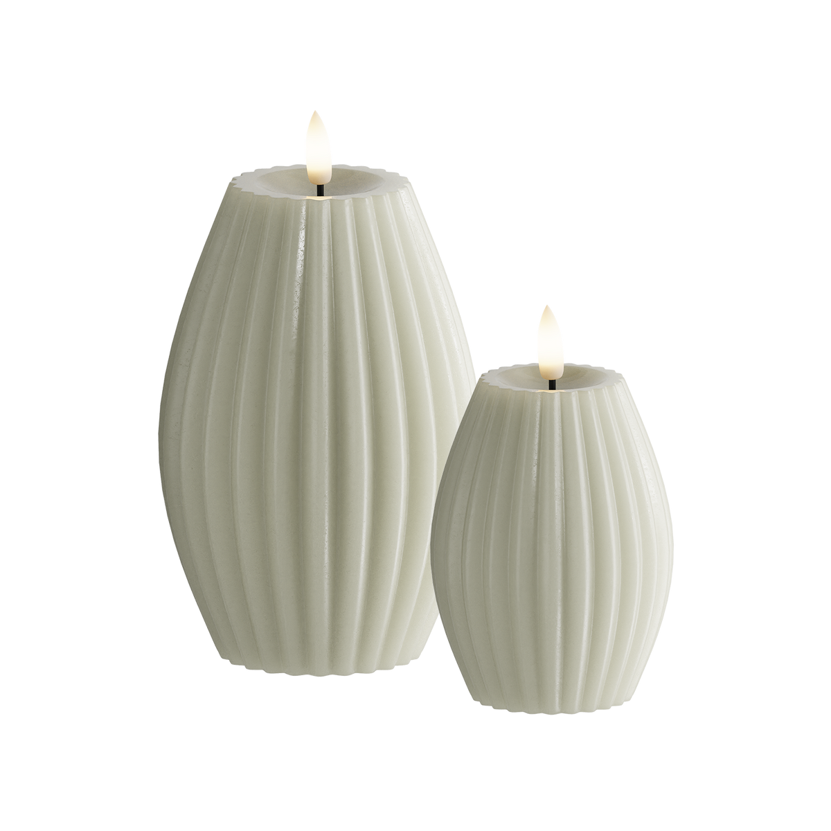 LED Rillelys 2 stk, Ø 7,5 x 10 + Ø 10 x 15 cm Salviegrønn