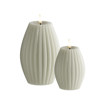 LED Rillelys 2 stk, Ø 7,5 x 10 + Ø 10 x 15 cm Salviegrønn