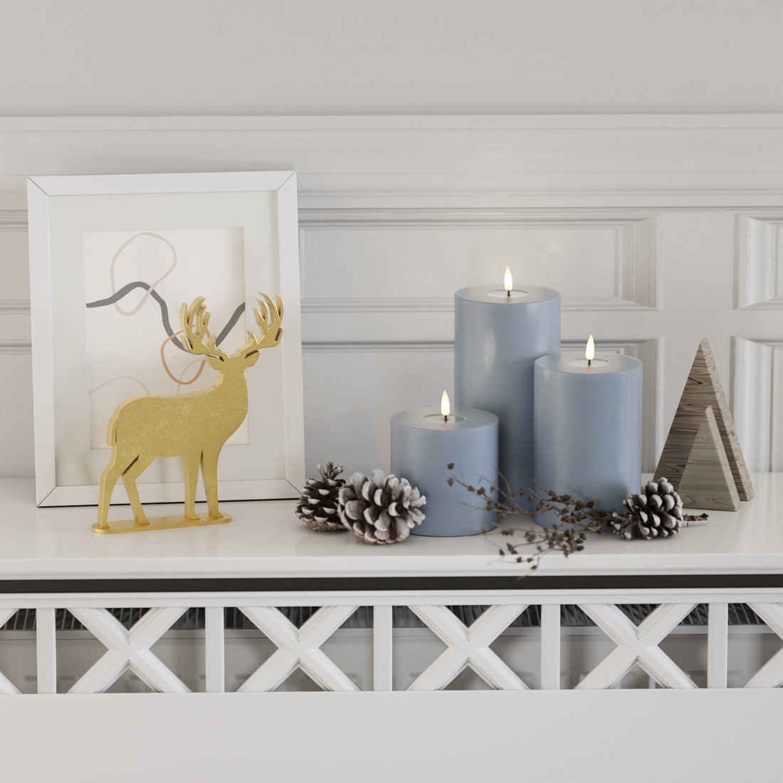 Deluxe Homeart Isblå bloklys pakke 10 x 10, 15, 20 1