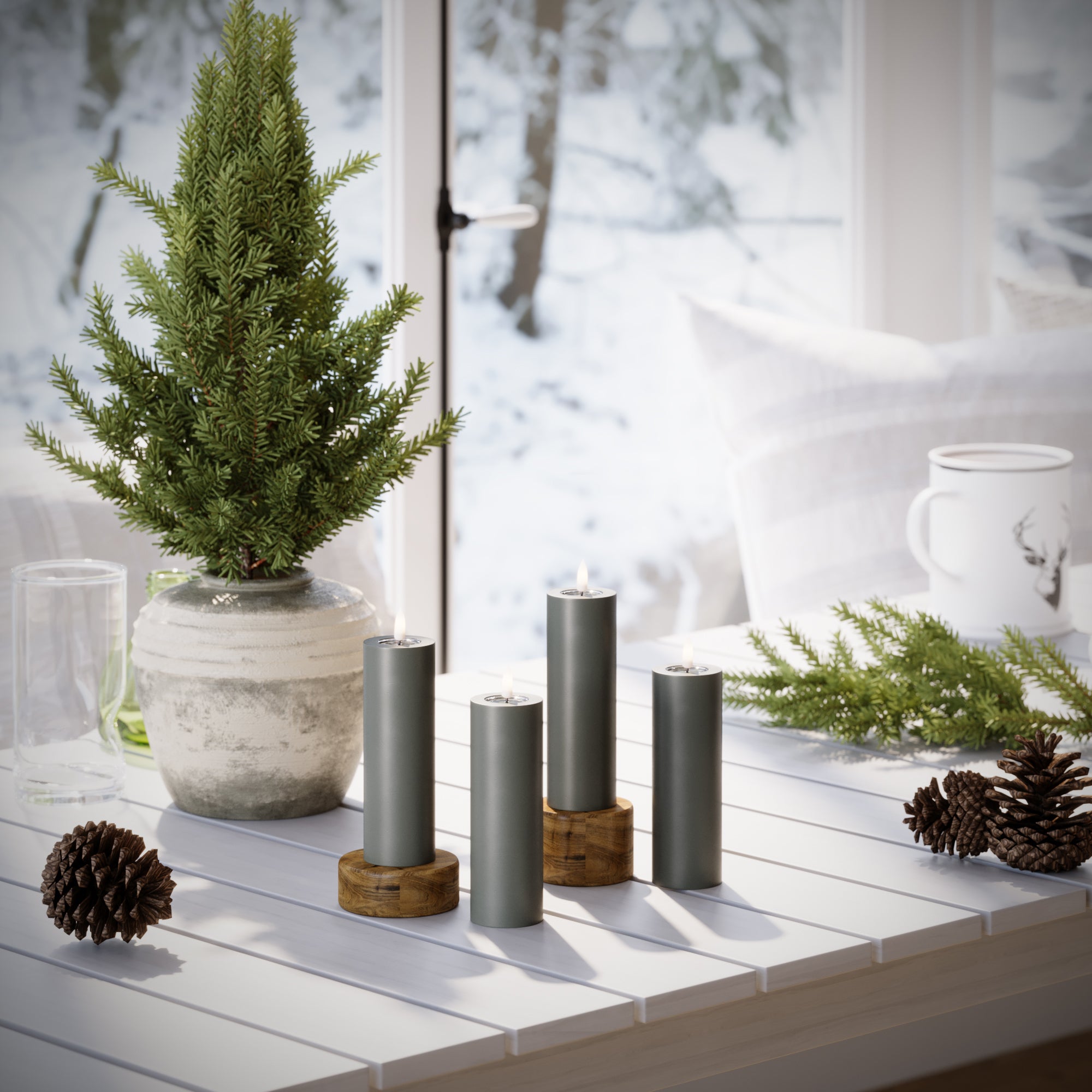 LED Blockljus Ø 5 x 15 cm Grå - 4 st