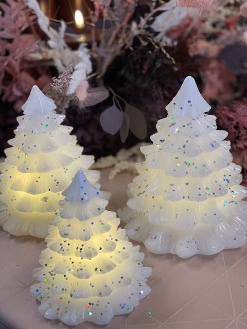 Vitt julträdset i 3 storlekar med glitter