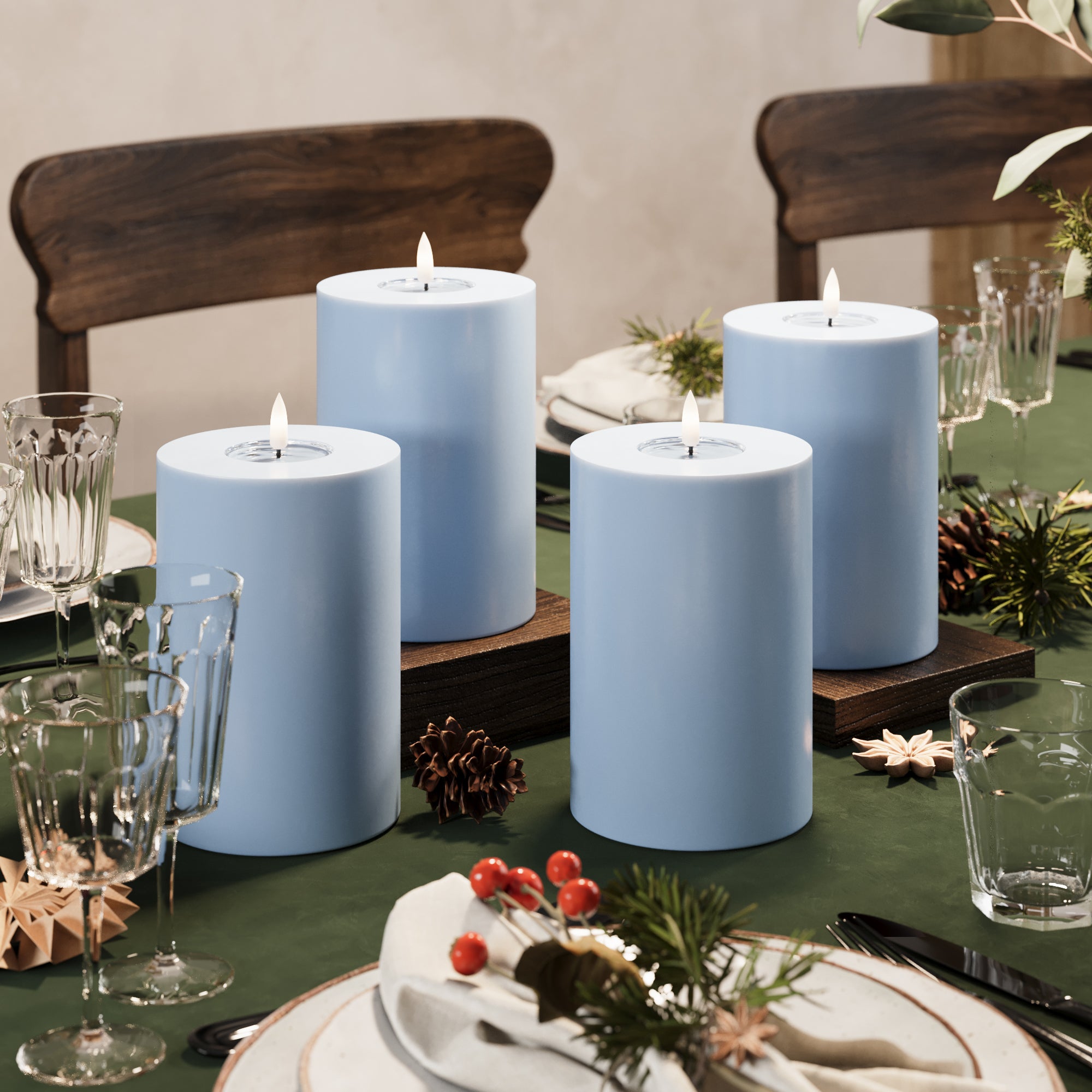 LED bloková světla Ø 10 x 15 cm Ledově modrá - 4 ks