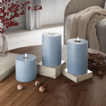 LED Blockljus Ø 10 x 10 + 15 + 20 cm Isblå