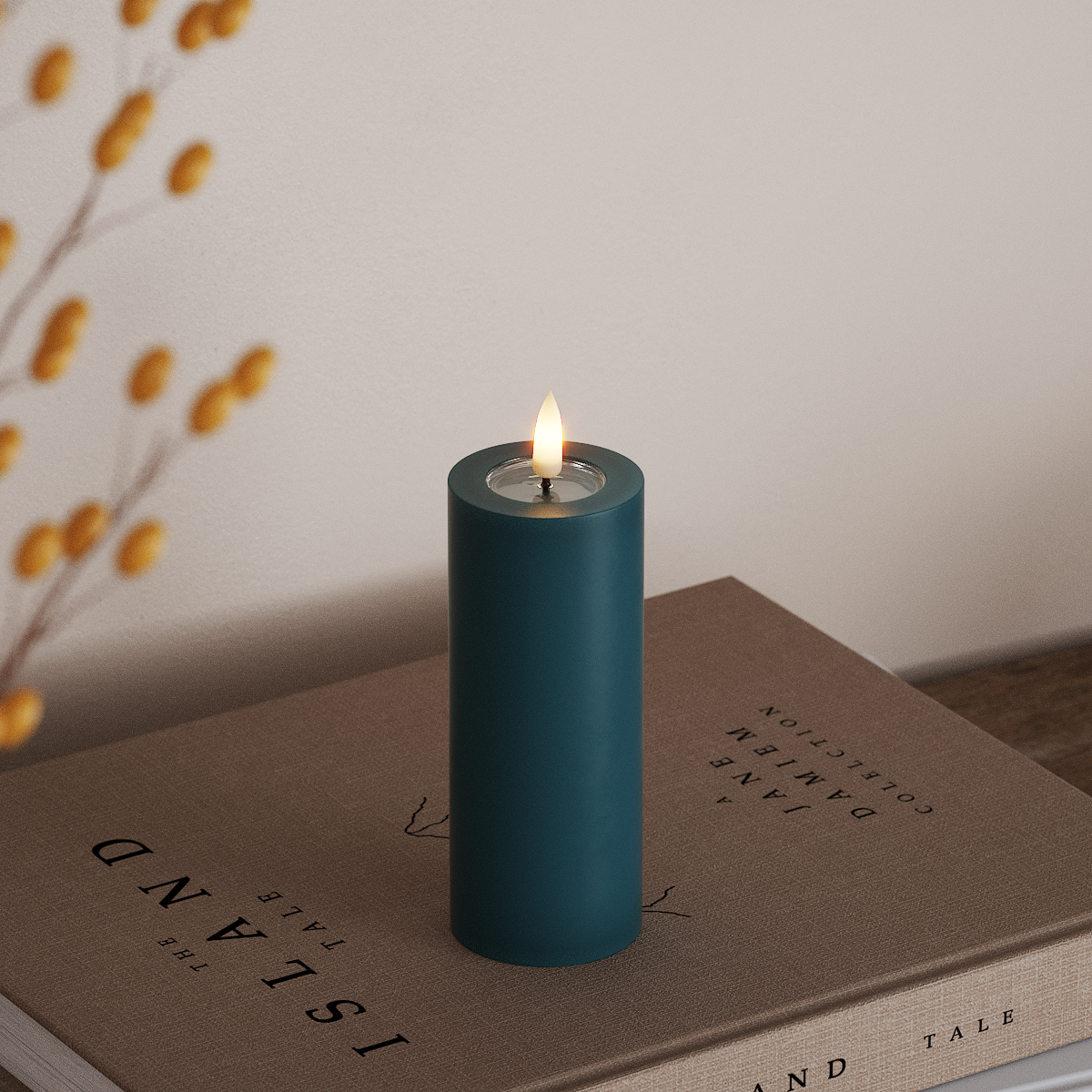 Deluxe Homeart LED Blockljus Ø 5 x 12,5 cm Petroleum LED Blockljus 3