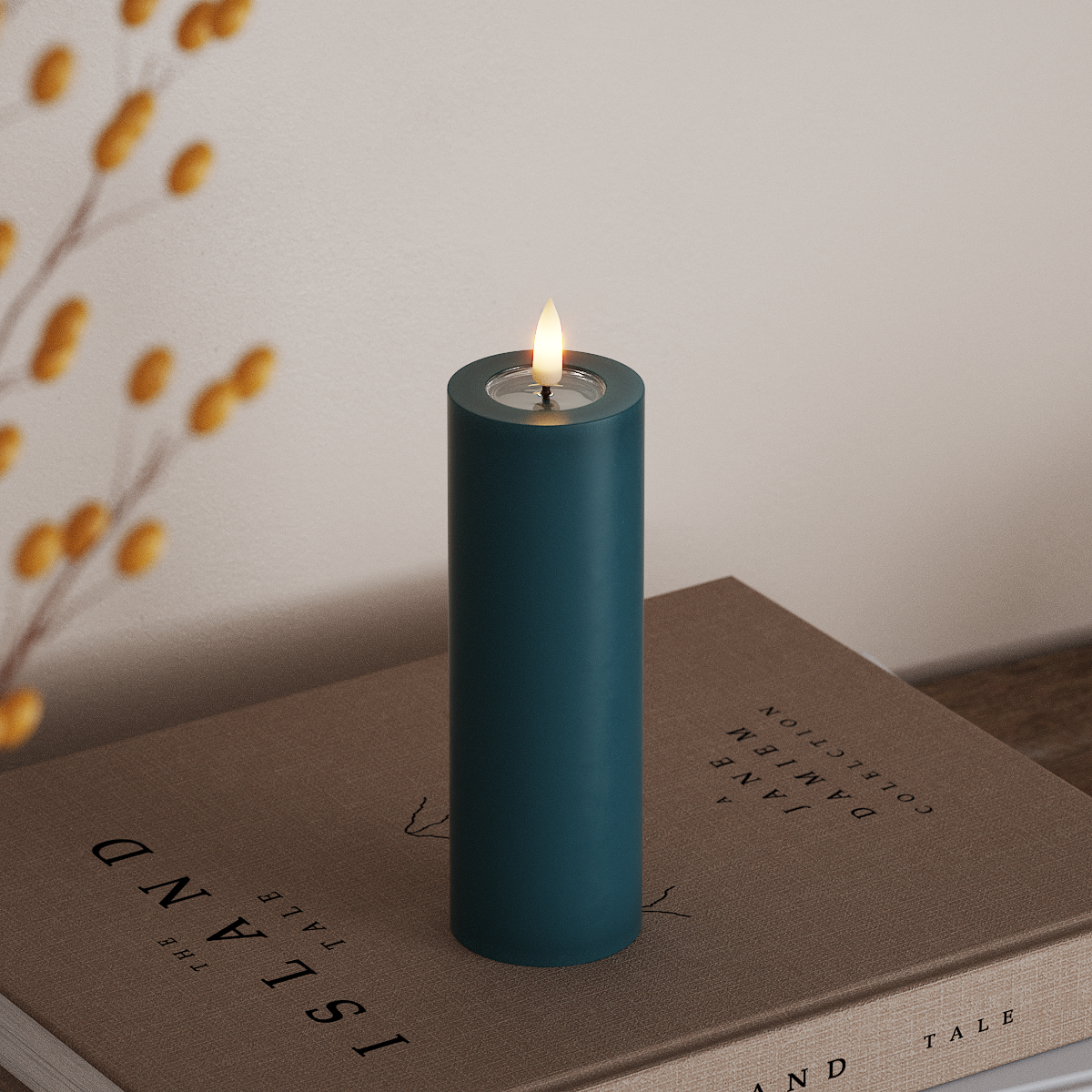 Deluxe Homeart LED Blockljus Ø 5 x 15 cm Petroleum LED Blockljus 3