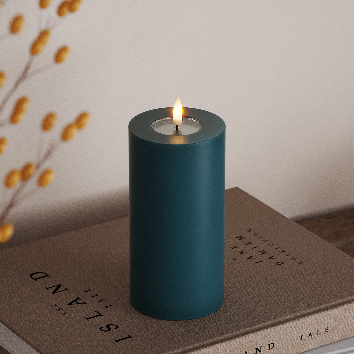 Deluxe Homeart LED Bloklys Ø 7,5 x 15 cm Petroleum LED bloklys 3