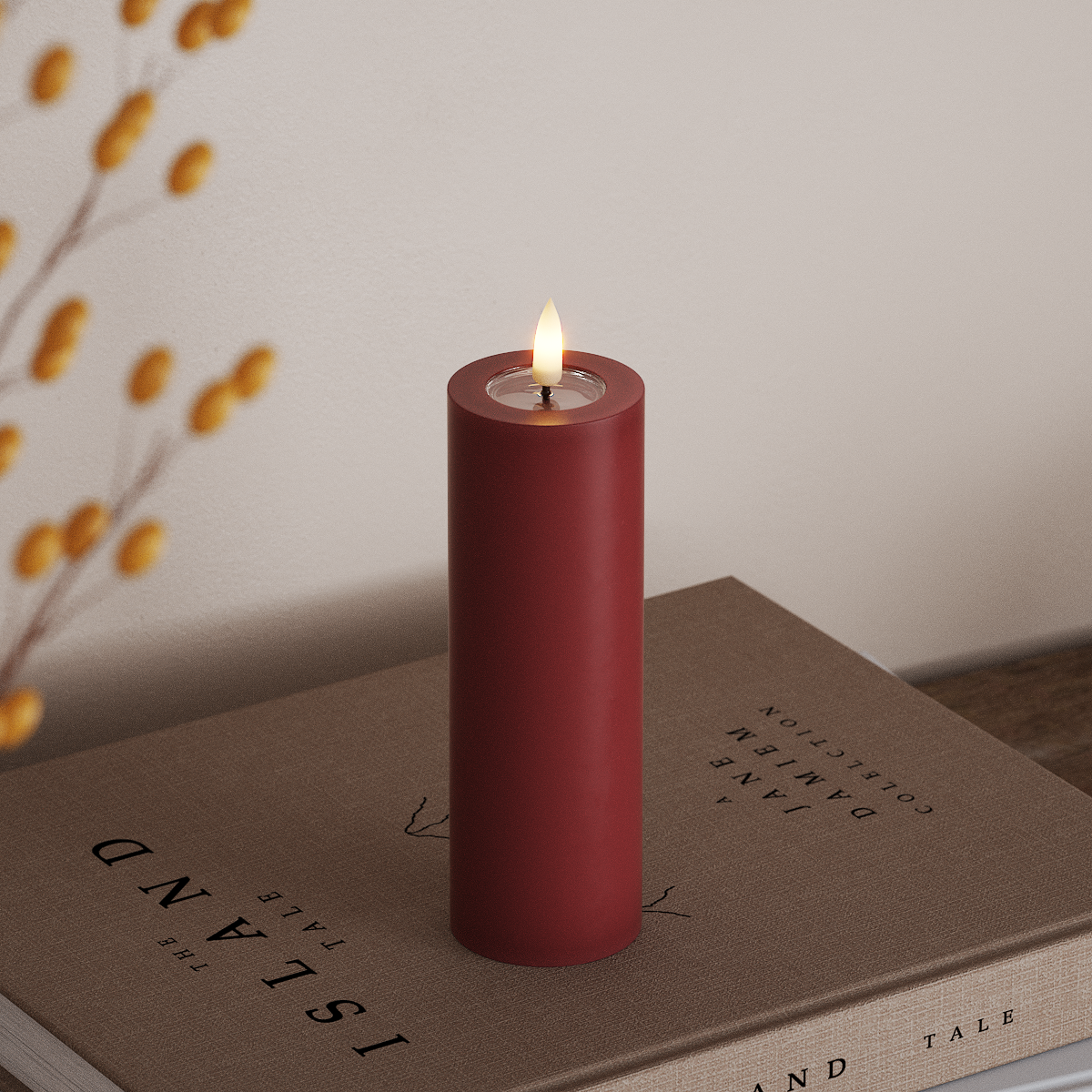 Deluxe Homeart LED Blockljus Ø 5 x 15 cm Bordeaux LED Blockljus 3