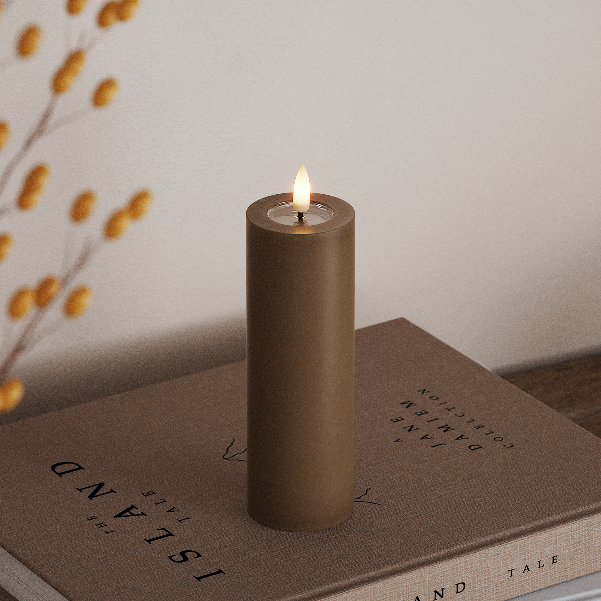 Deluxe Homeart LED Blockljus Ø 5 x 15 cm Karamell LED Blockljus 3