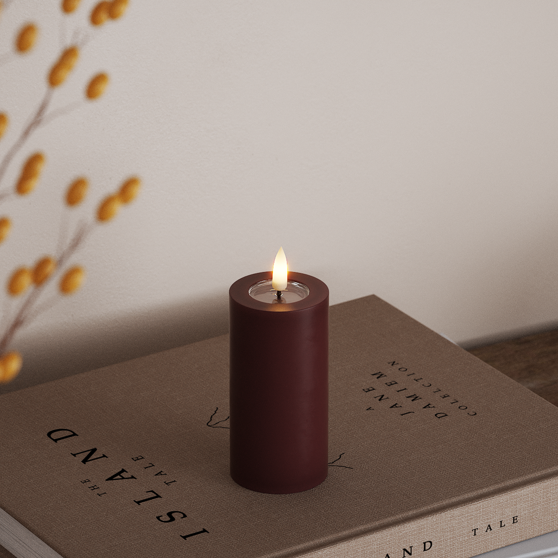 Deluxe Homeart LED Blockljus Ø 5 x 10 cm Bourgogne LED Blockljus 4