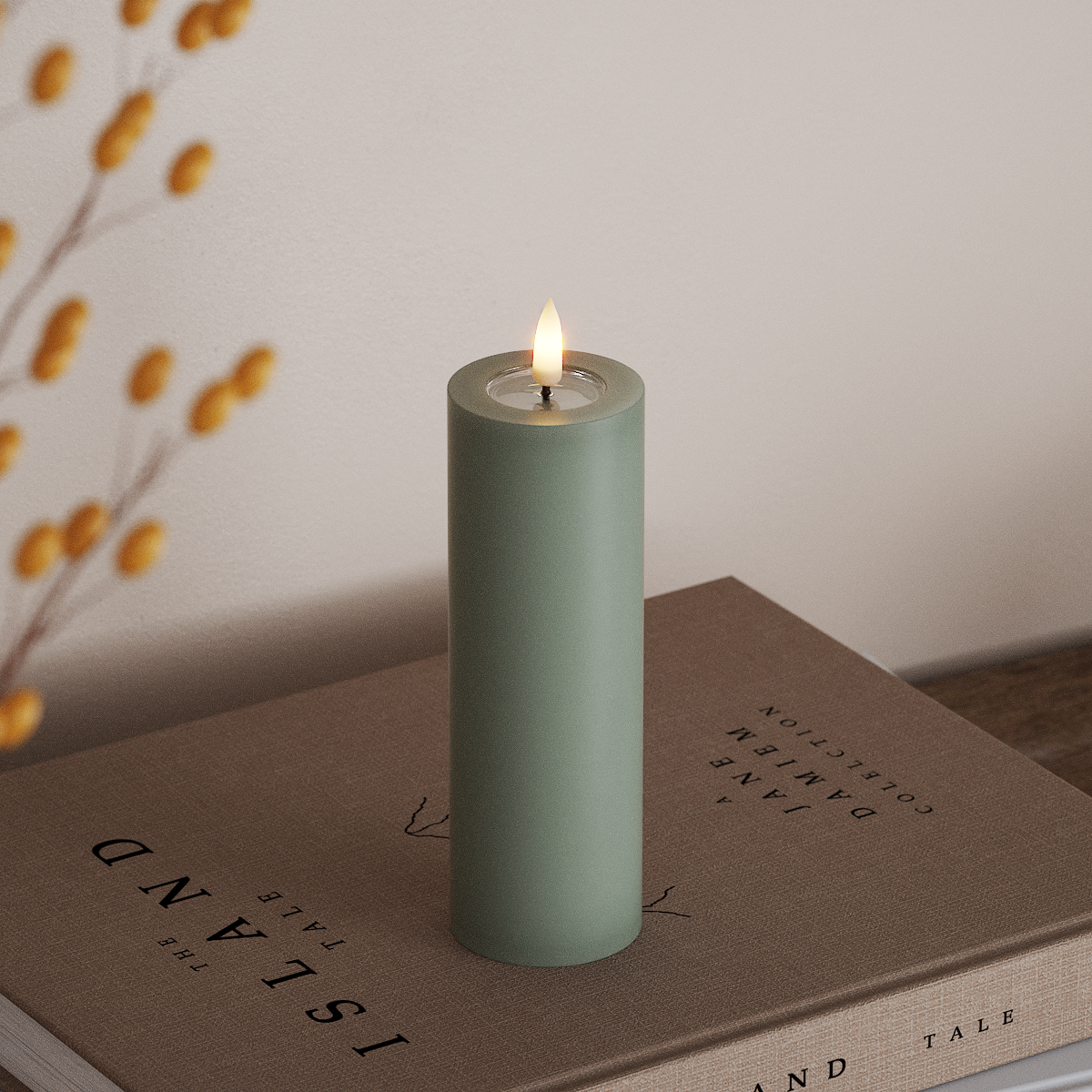 Deluxe Homeart LED Blockljus Ø 5 x 15 cm Salviagrön LED Blockljus 3