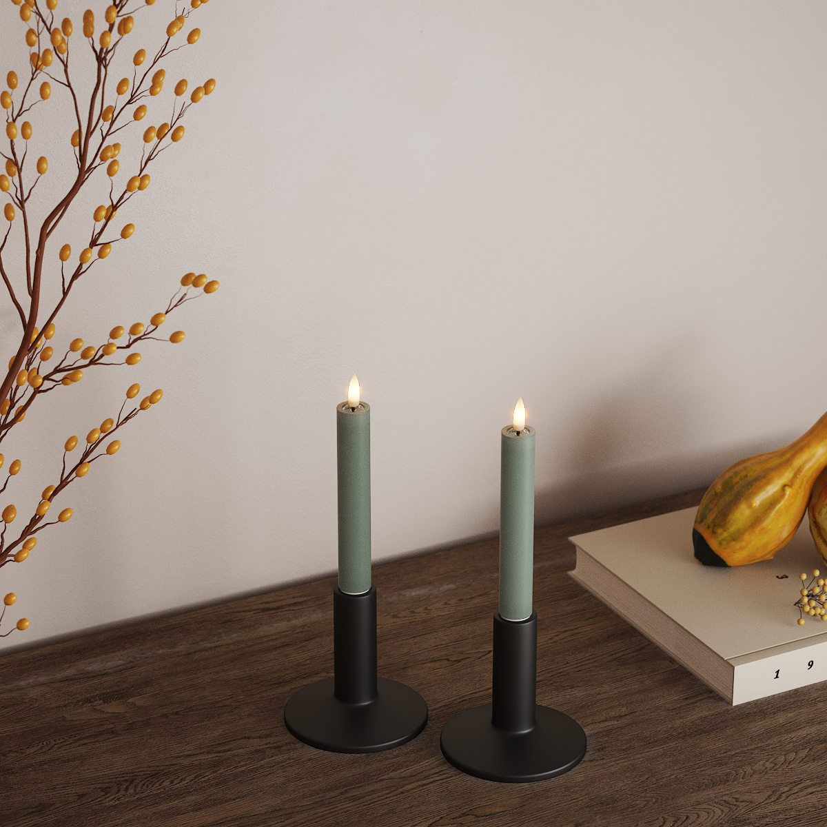 Deluxe Homeart LED Kronljus 2 st, Ø 2 x 15 cm Salviagrön LED Kronljus 3