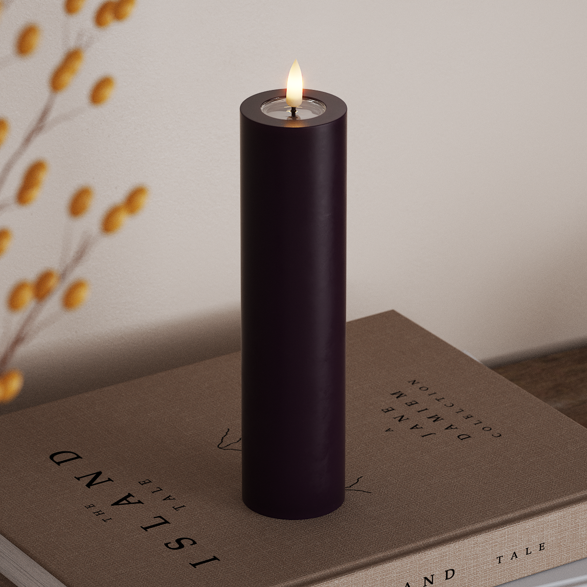 Deluxe Homeart LED Blockljus Ø 5 x 20 cm Mörklila LED Blockljus 3