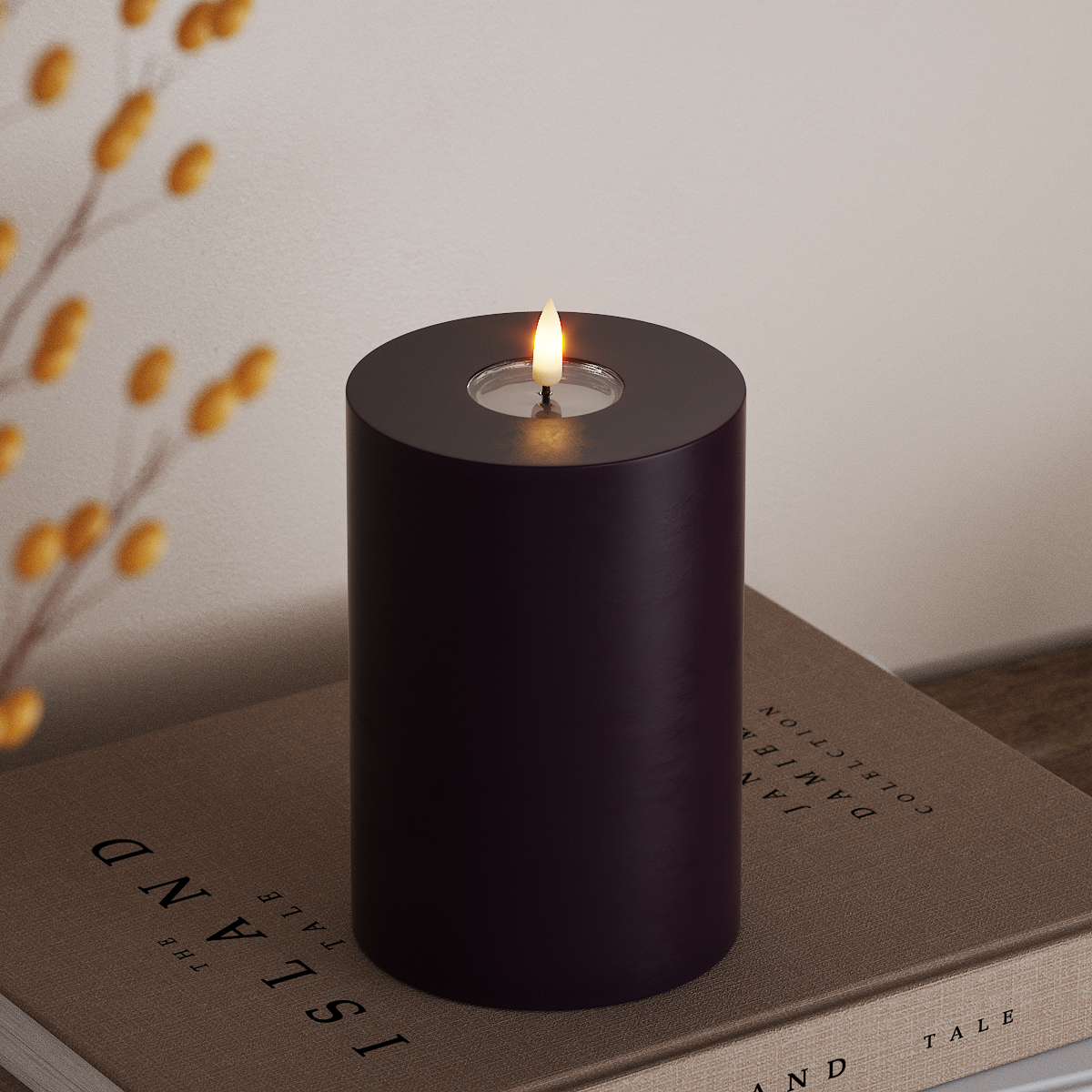 Deluxe Homeart LED Blockljus Ø 10 x 15 cm Mörklila LED Blockljus 3