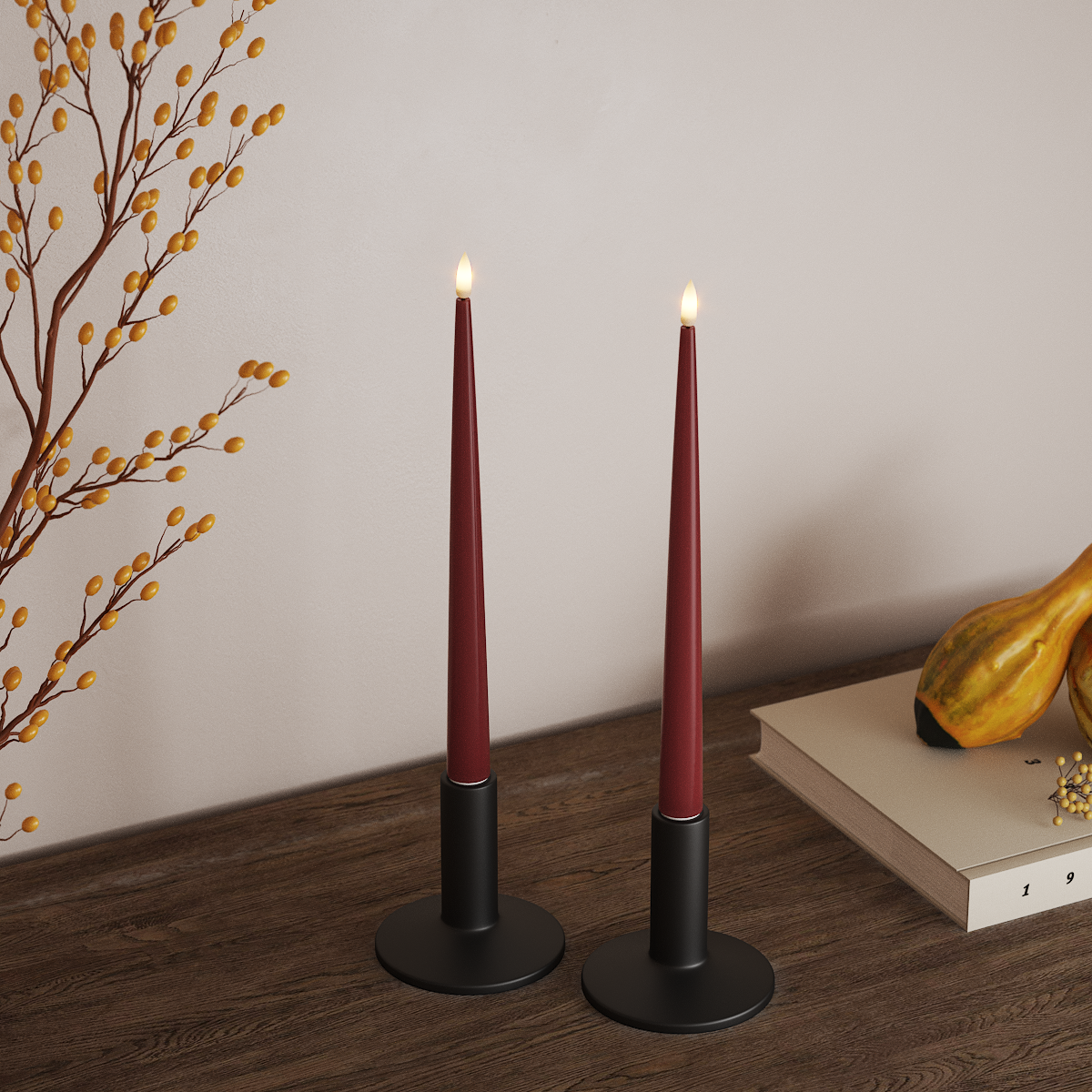 Deluxe Homeart LED Ljus Med Lack med Lack, 2 st 28 cm Bordeaux LED Ljus Med Lack 3