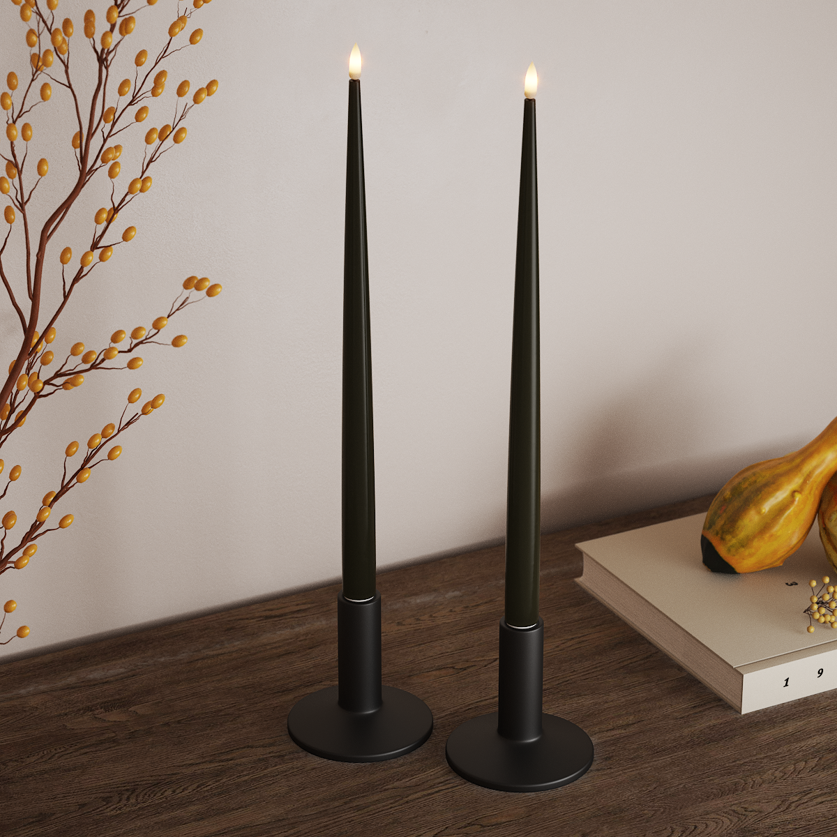 Deluxe Homeart LED Ljus Med Lack med Lack, 2 st 38 cm Mörkgrön LED Ljus Med Lack 3