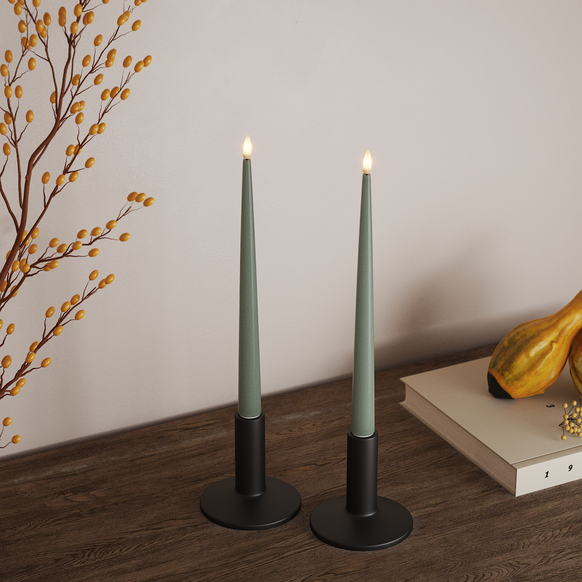 Deluxe Homeart LED Ljus Med Lack med Lack, 2 st 28 cm Salviagrön LED Ljus Med Lack 3