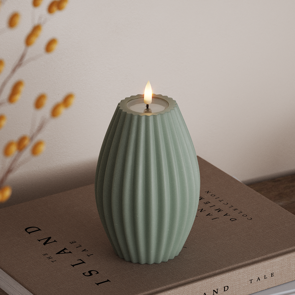 Deluxe Homeart LED Rilleljus D 10 x H 15 cm Salviagrön LED Rilleljus 3