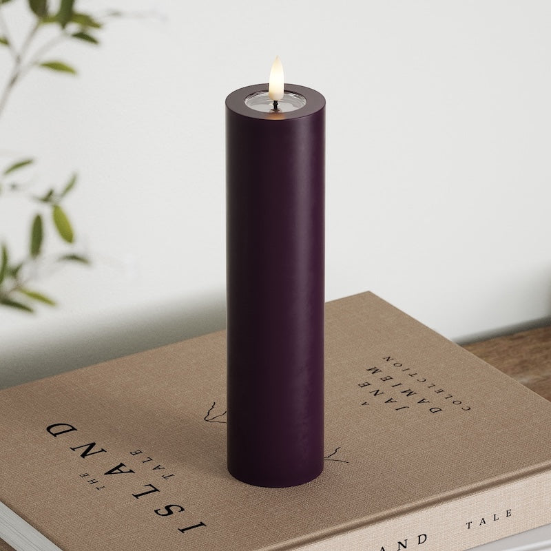 Deluxe Homeart LED Blockljus Ø 5 x 20 cm Mörklila