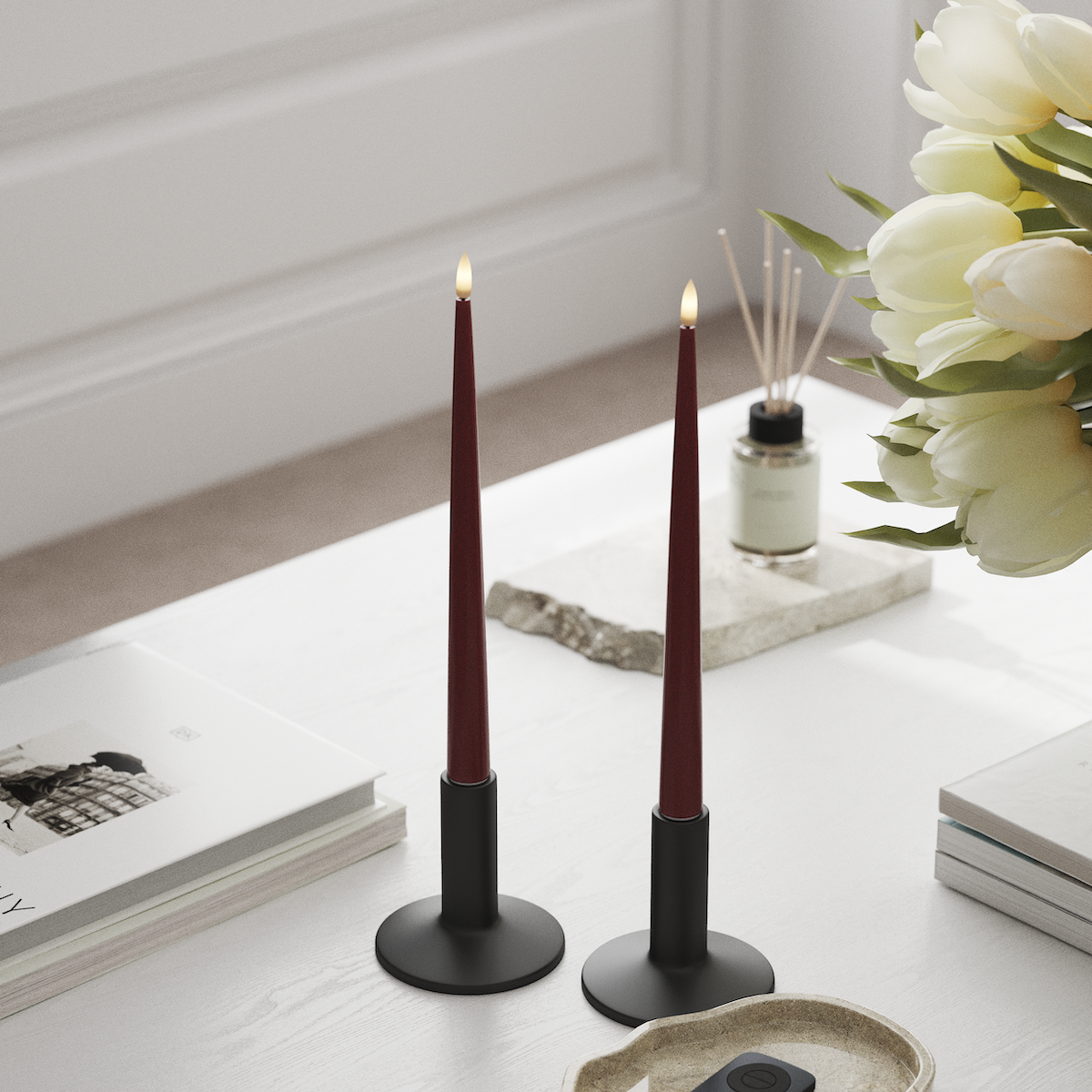 Deluxe Homeart LED Ljus Med Lack med Lack, 2 st 28 cm Bordeaux LED Ljus Med Lack 1