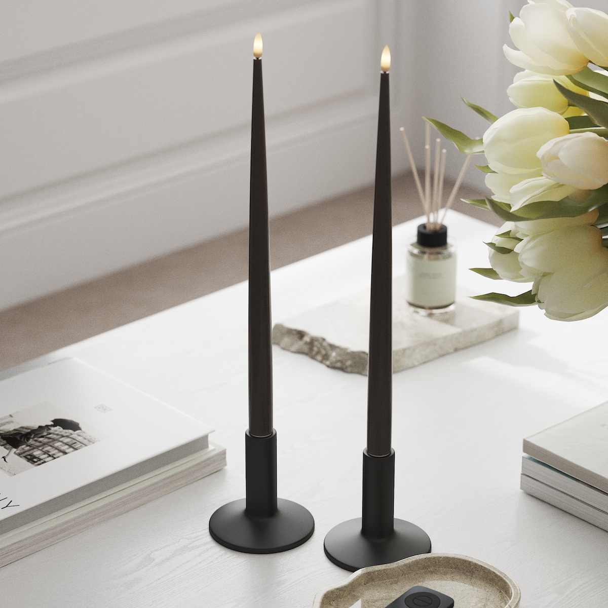 Deluxe Homeart LED Ljus Med Lack med Lack, 2 st 38 cm Mocca LED Ljus Med Lack 1