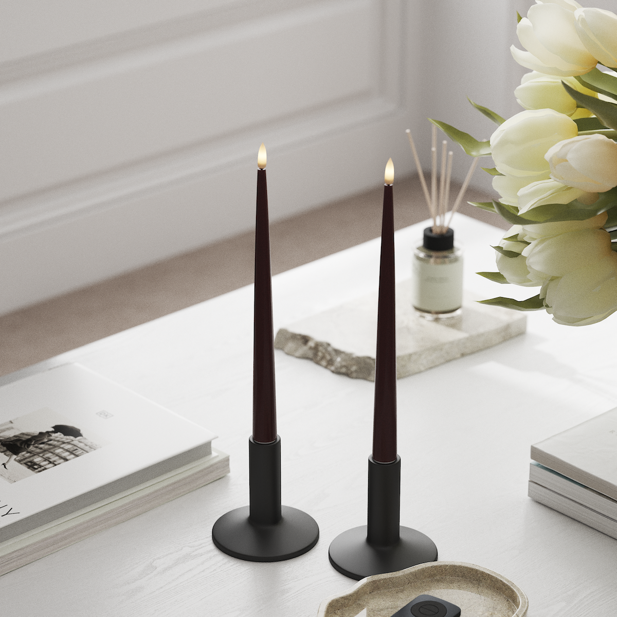 Deluxe Homeart LED Ljus Med Lack med Lack, 2 st 28 cm Bourgogne LED Ljus Med Lack 1