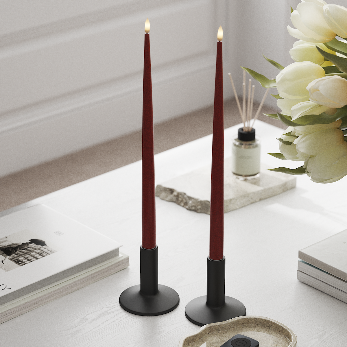 Deluxe Homeart LED Ljus Med Lack med Lack, 2 st 38 cm Röd LED Ljus Med Lack 1