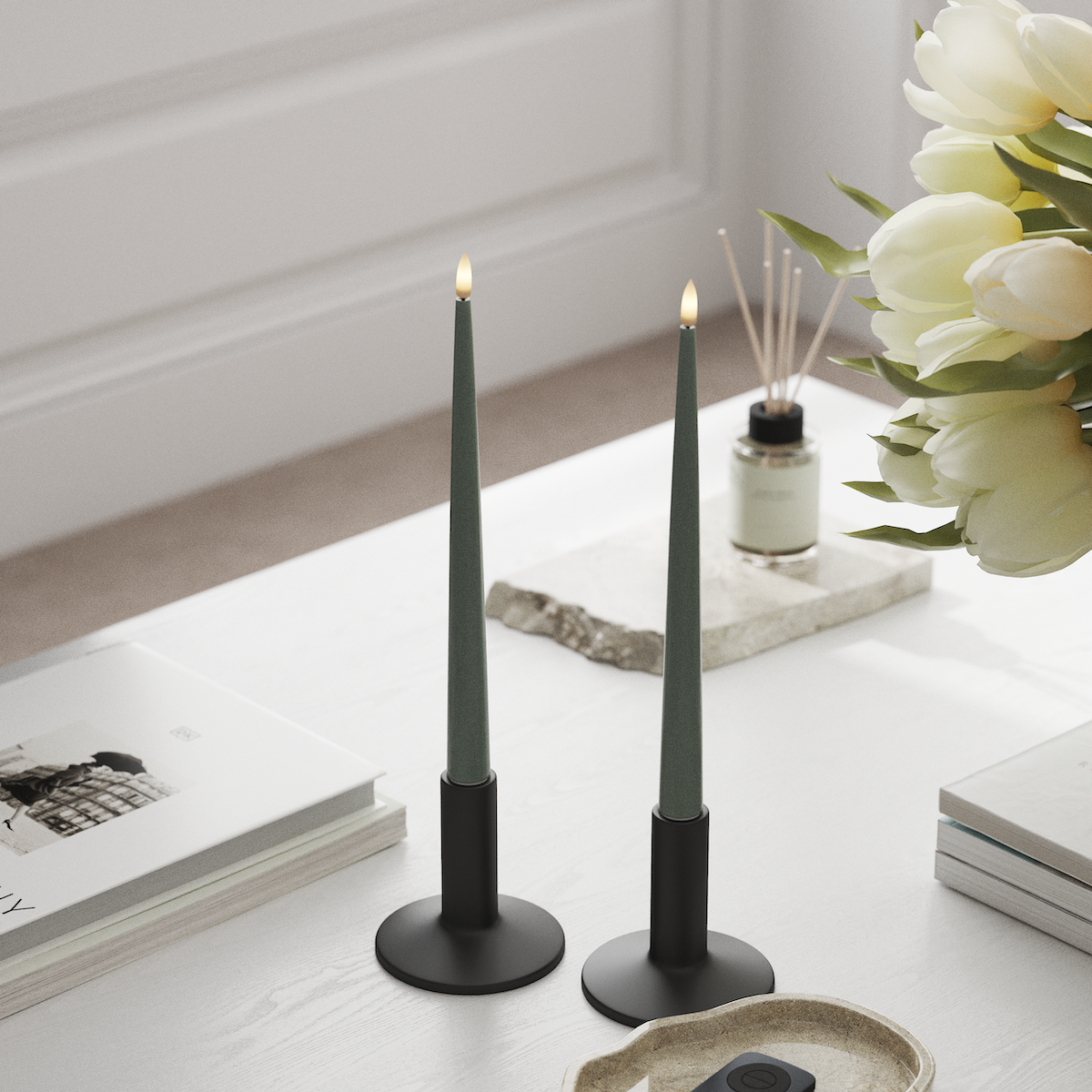 Deluxe Homeart LED Ljus Med Lack med Lack, 2 st 28 cm Salviagrön LED Ljus Med Lack 1