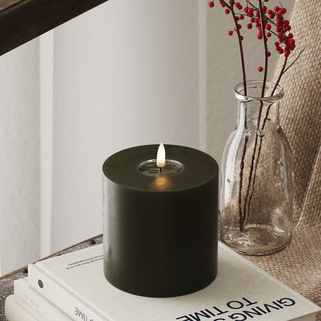 Deluxe Homeart LED Blockljus Ø 10 x 10 cm Mörkgrön LED Blockljus 4