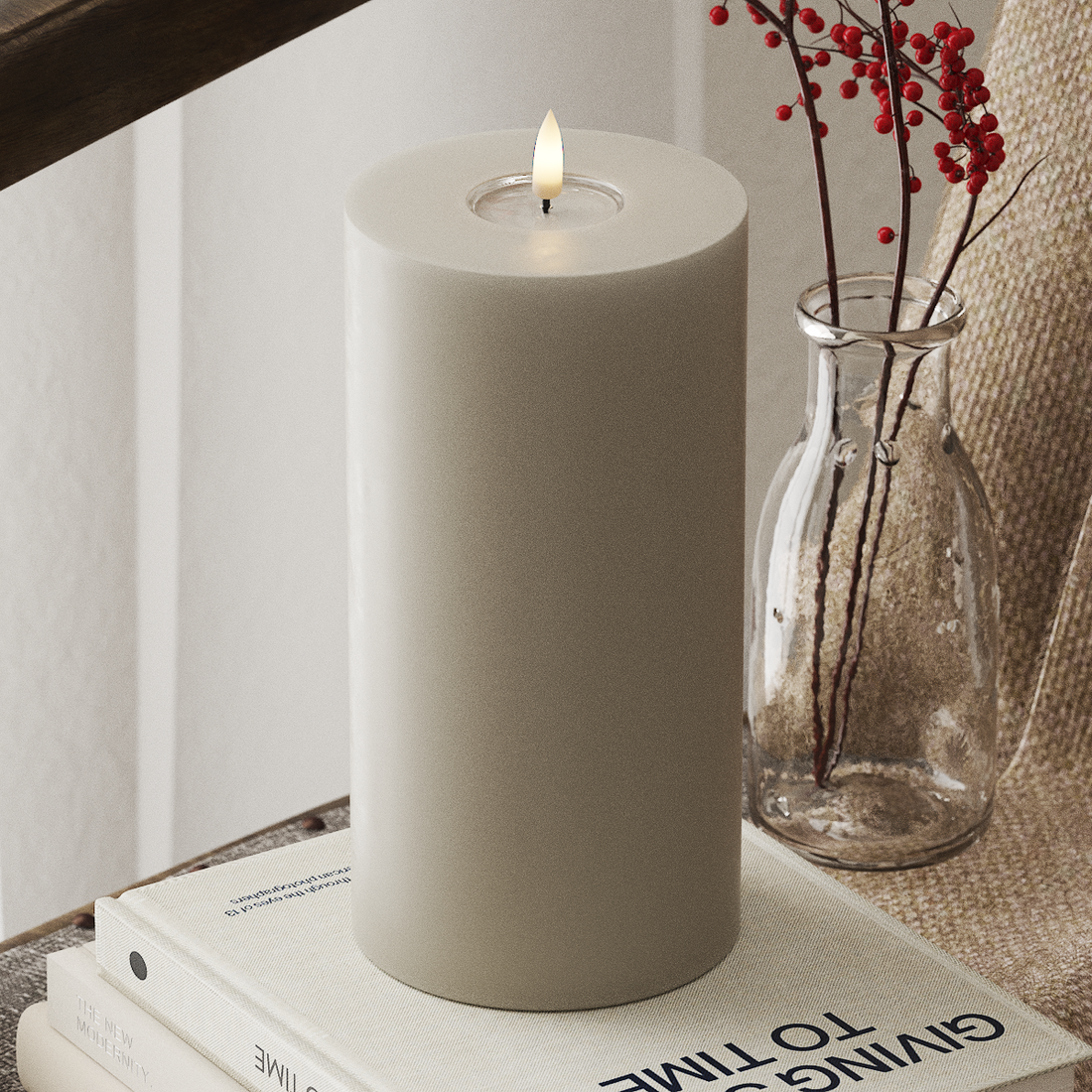 Deluxe Homeart LED Blockljus Ø 10 x 20 cm Sand LED Blockljus 4