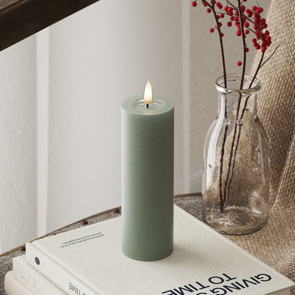 Deluxe Homeart LED Blockljus Ø 5 x 15 cm Salviagrön LED Blockljus 4