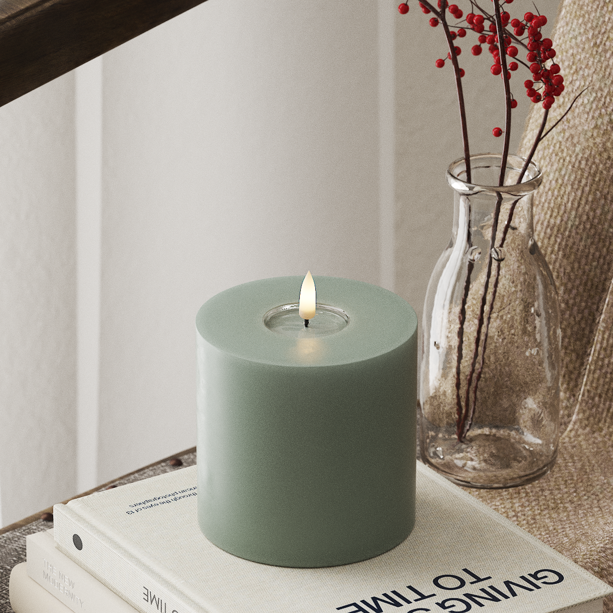 Deluxe Homeart LED Blockljus Ø 10 x 10 cm Salviagrön LED Blockljus 4