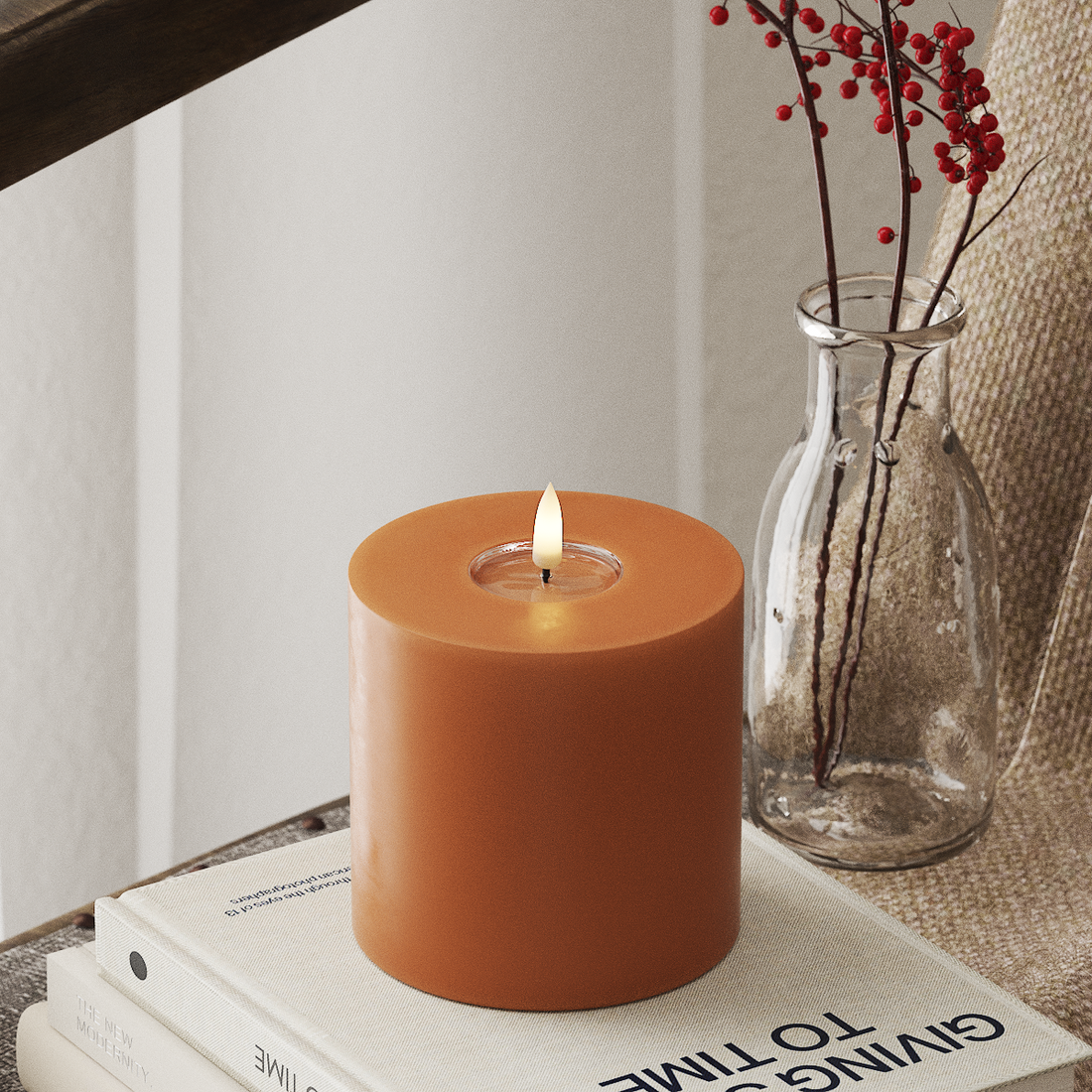 Deluxe Homeart LED Blockljus Ø 10 x 10 cm Orange LED Blockljus 4