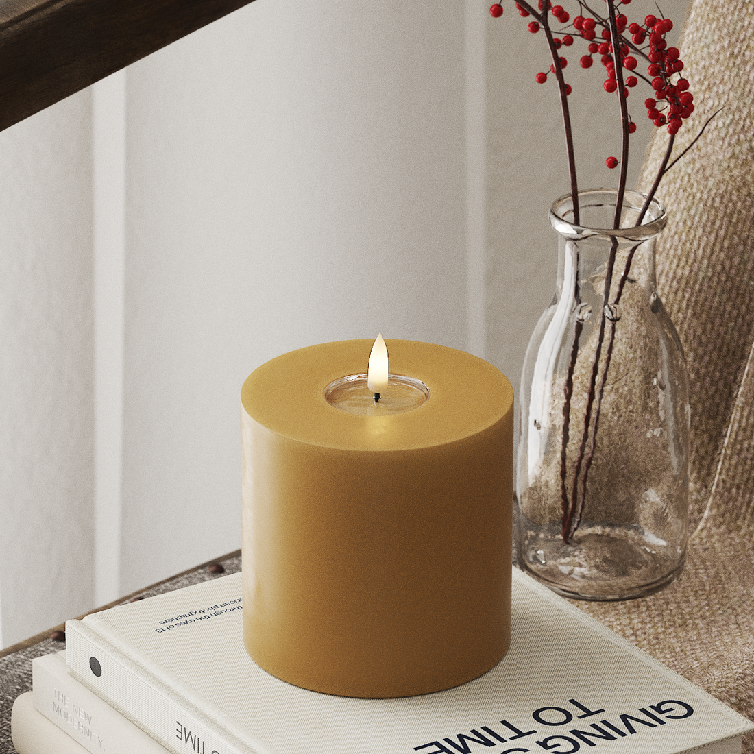 Deluxe Homeart LED Blockljus Ø 10 x 10 cm Curry LED Blockljus 4