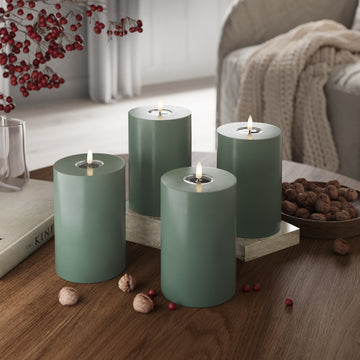 LED Blockljus Ø 10 x 15 cm Jadegrön - 4 st