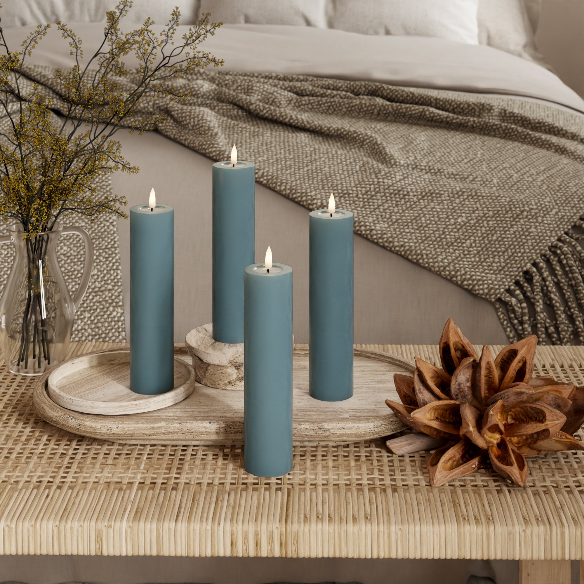 LED Blockljus Ø 5 x 20 cm Jadegrön - 4 st