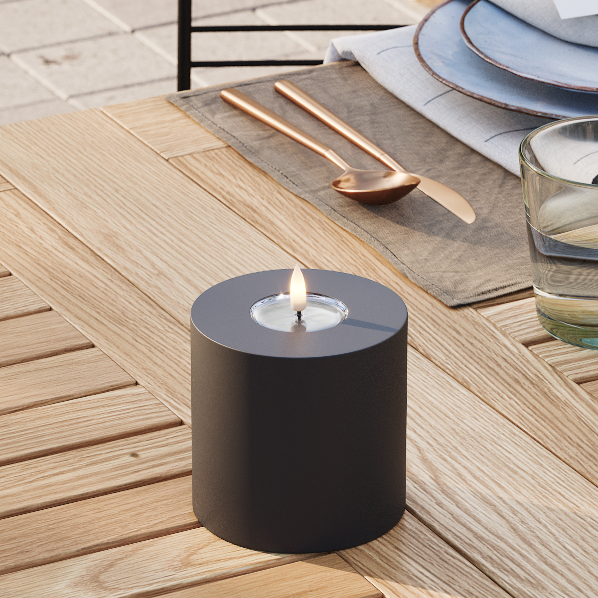 Deluxe Homeart Utomhus LED Blockljus Ø 10 x 10 cm Svart LED utomhusljus Blockljus 3