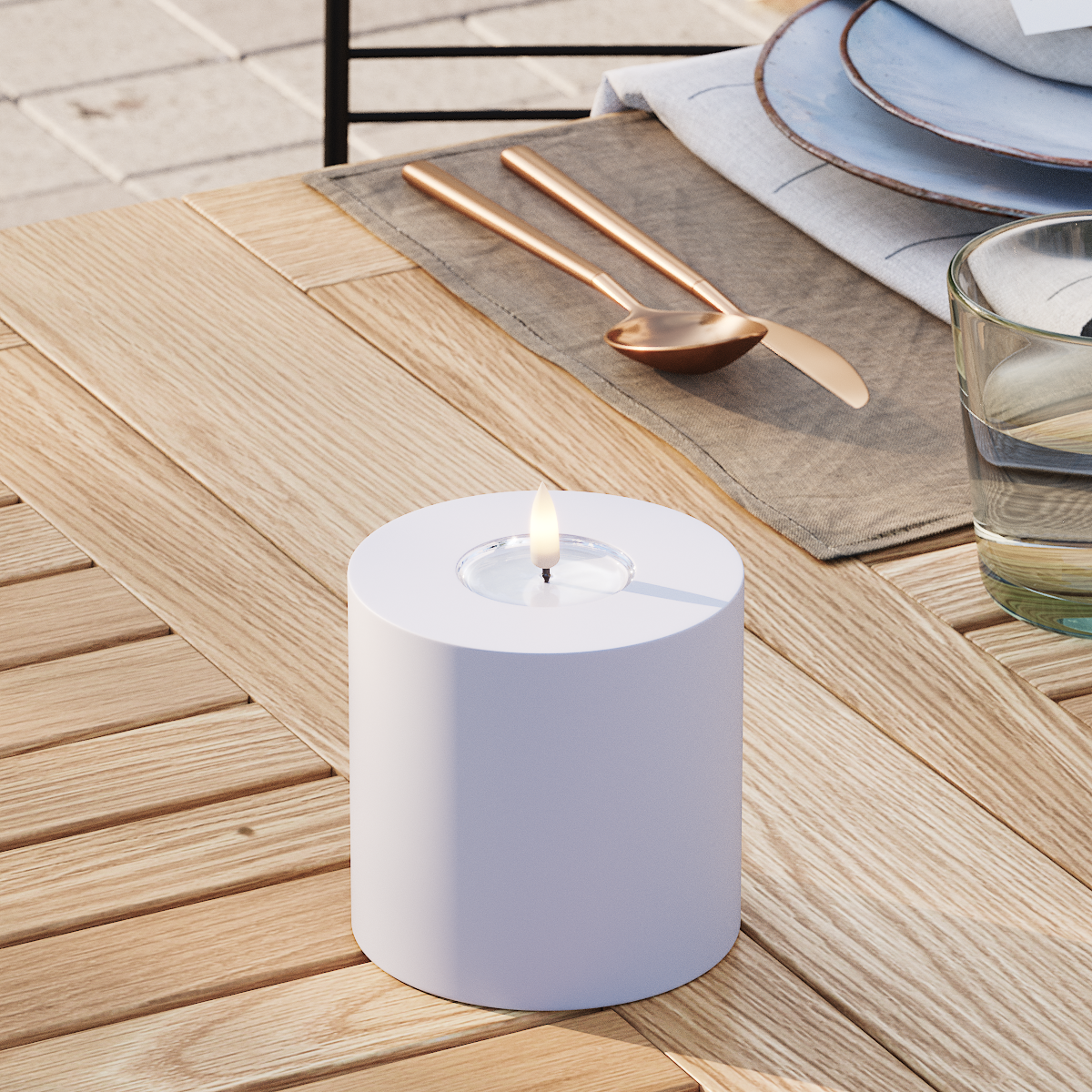 Deluxe Homeart Utomhus LED Blockljus Ø 10 x 10 cm Stövet blå LED utomhusljus Blockljus 3