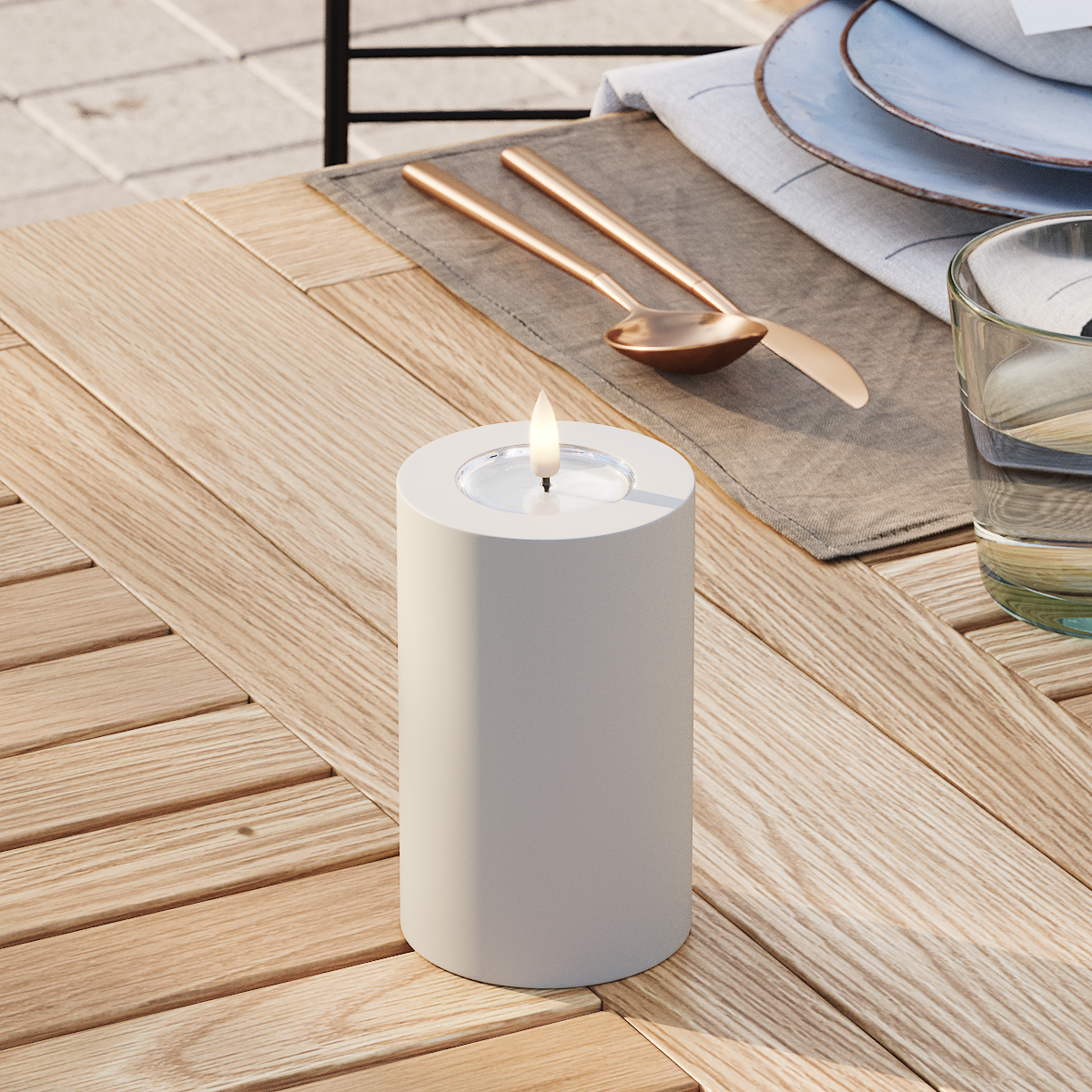 Deluxe Homeart Udendørs LED Bloklys Ø 7,5 x 12,5 cm Sand LED udendørslys bloklys 3