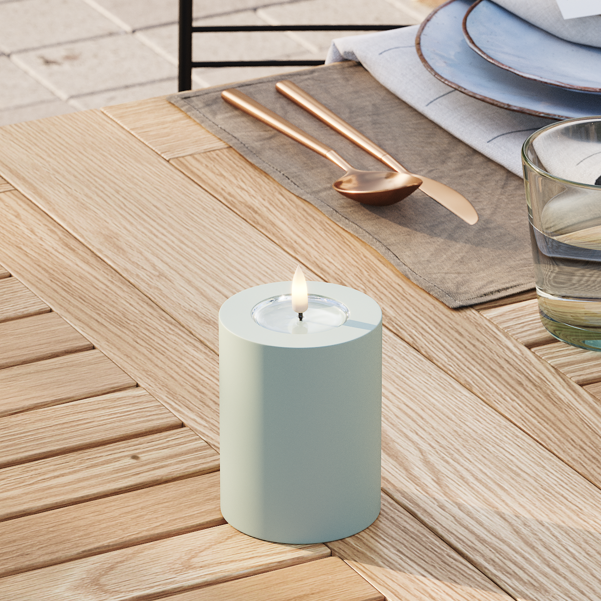 Deluxe Homeart Utomhus LED Blockljus Ø 7,5 x 10 cm Salviagrön LED utomhusljus Blockljus 3