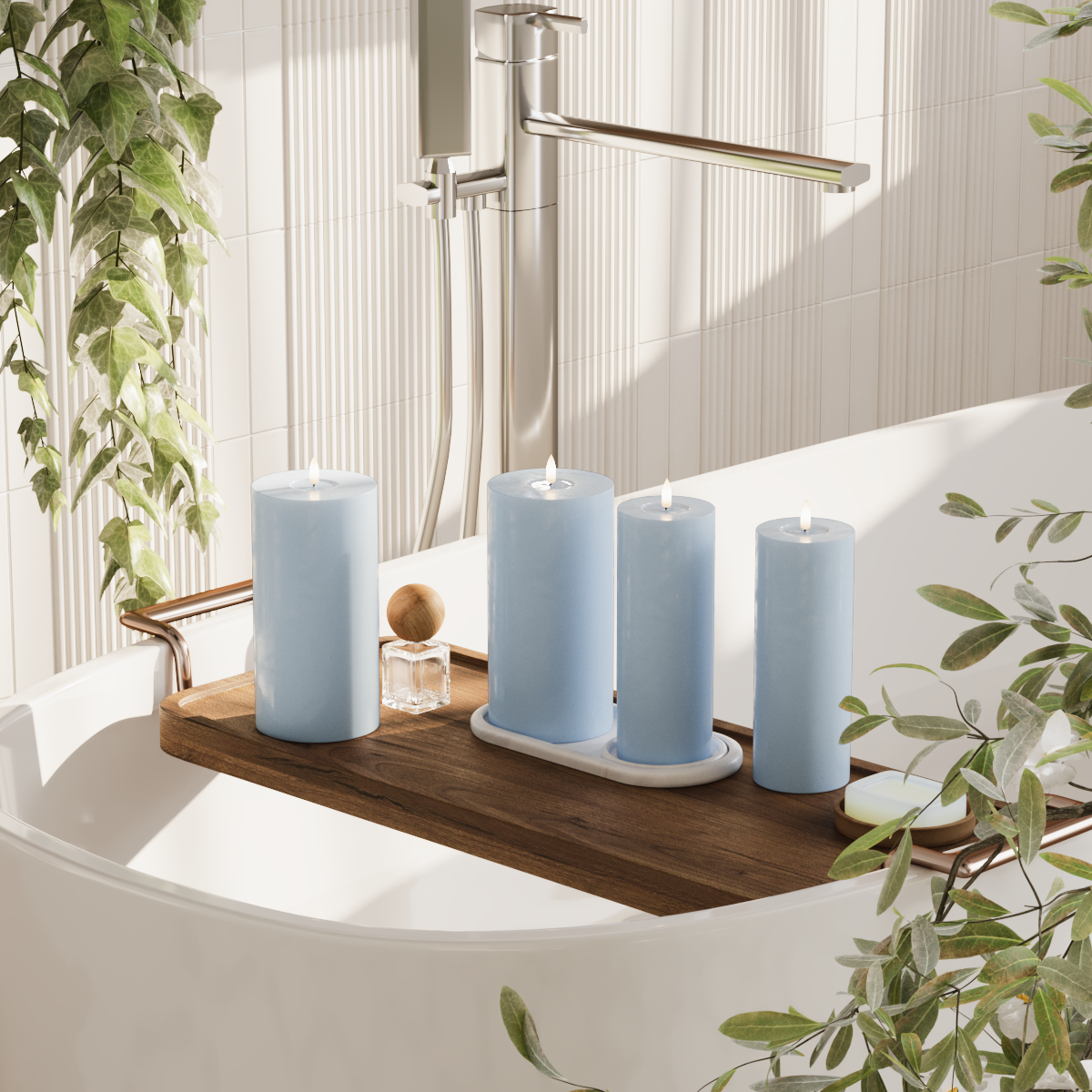 Deluxe Homeart LED Blockljus paket - Isblå - 2x 7,5 x 20 | 2x 10 x 20 cm förpackning 2