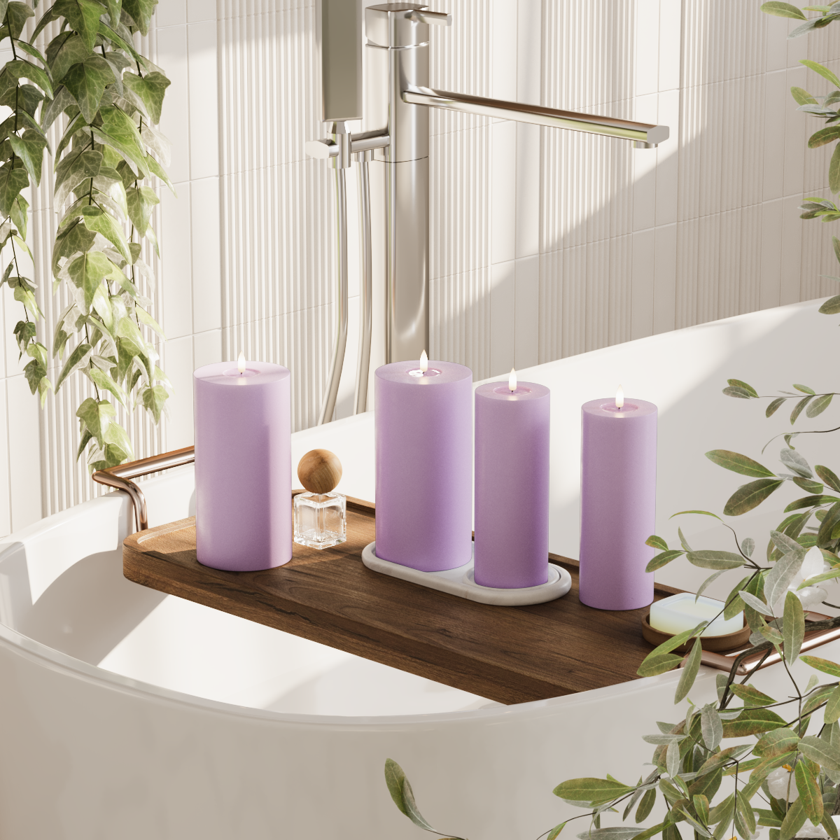 Deluxe Homeart LED Blockljus paket - Lavendel - 2x 7,5 x 20 | 2x 10 x 20 cm förpackning 2