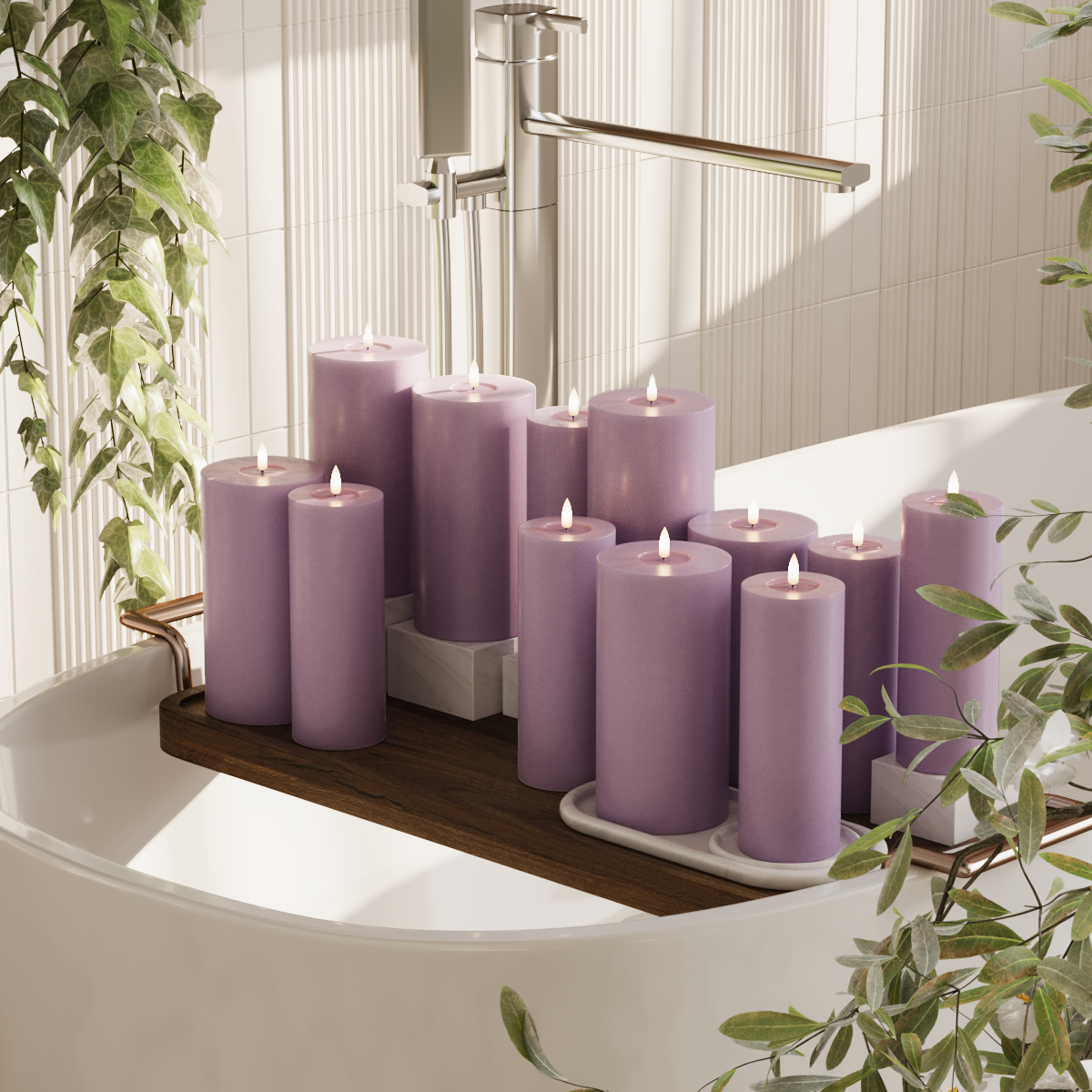 Deluxe Homeart LED Blockljus paket - Ljuslila - 6 x 7,5 x 20 | 6x 10 x 20 cm förpackning 2